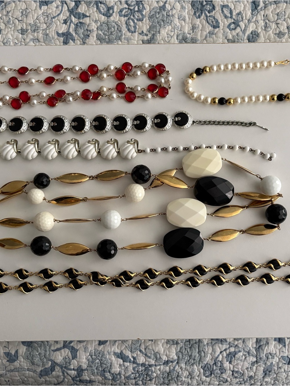 Classic Black & White Beaded Multi-Strand Necklace Bundle